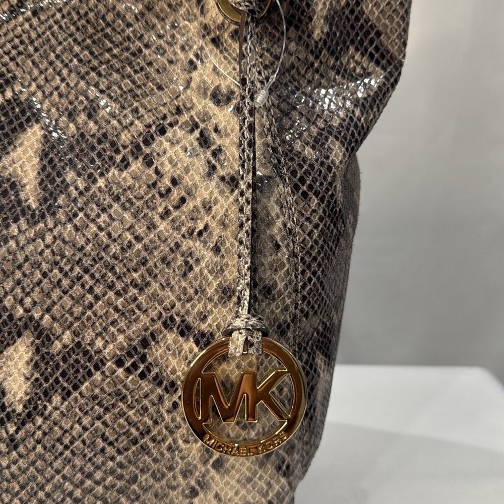 Michael Kors Lilly Chain Python Inspired Leather Jet Set Shoulder Bag-Dark Sand - Picture 4 of 10